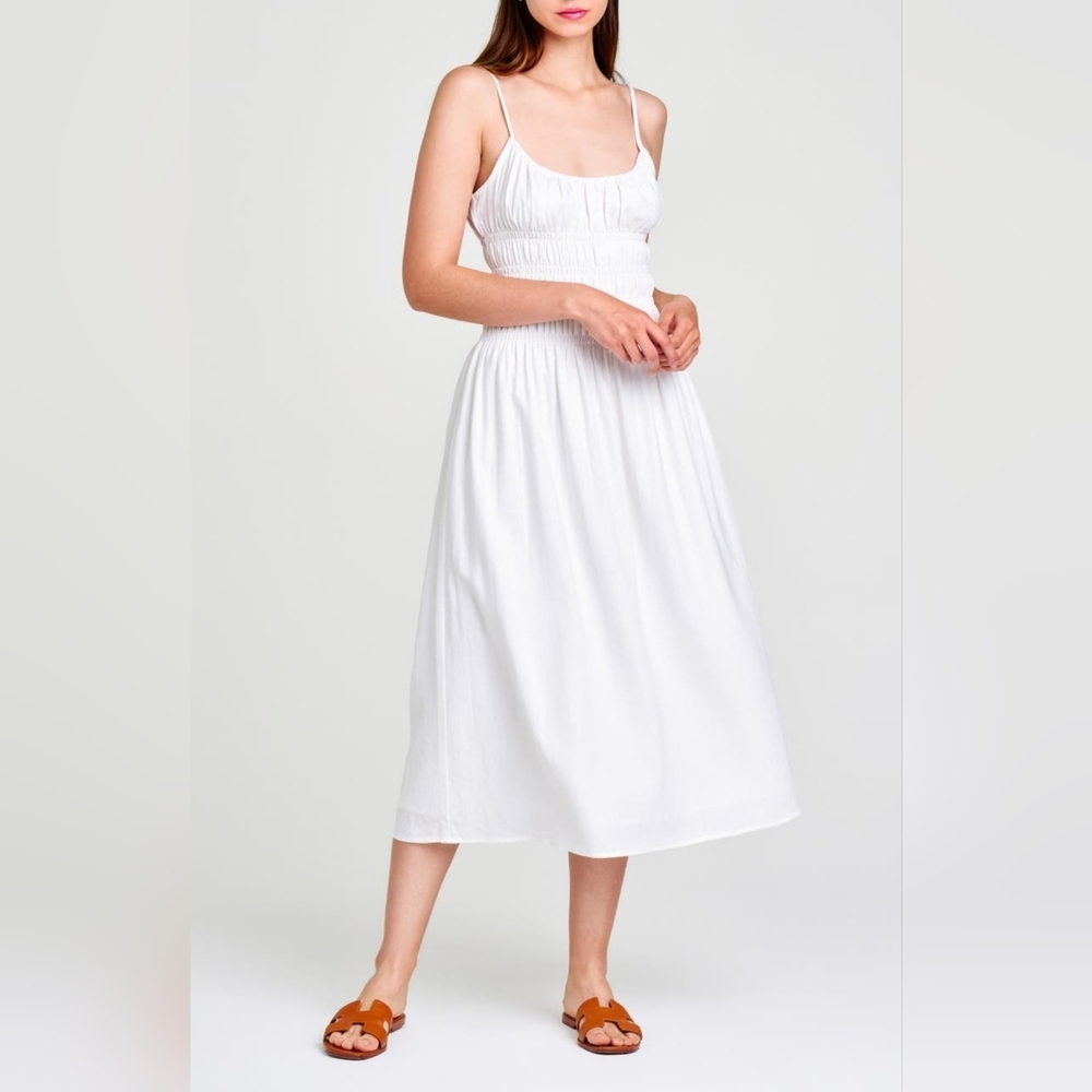 NWT - WAYF Linen Blend Ivory Isabella Smocked Fully Lined Midi Sundress - Size M